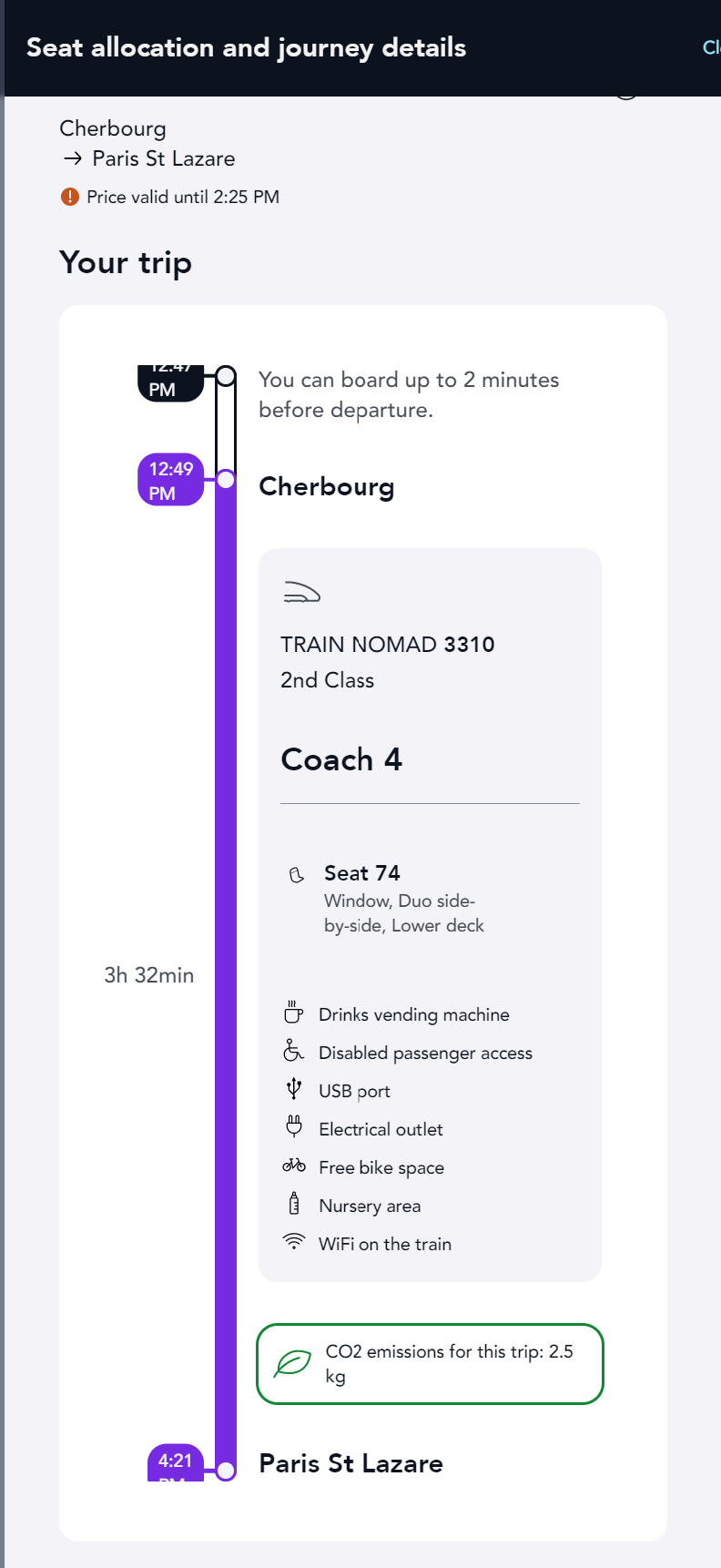 Seat allocation and journey details on SNCF ticketing quote engine