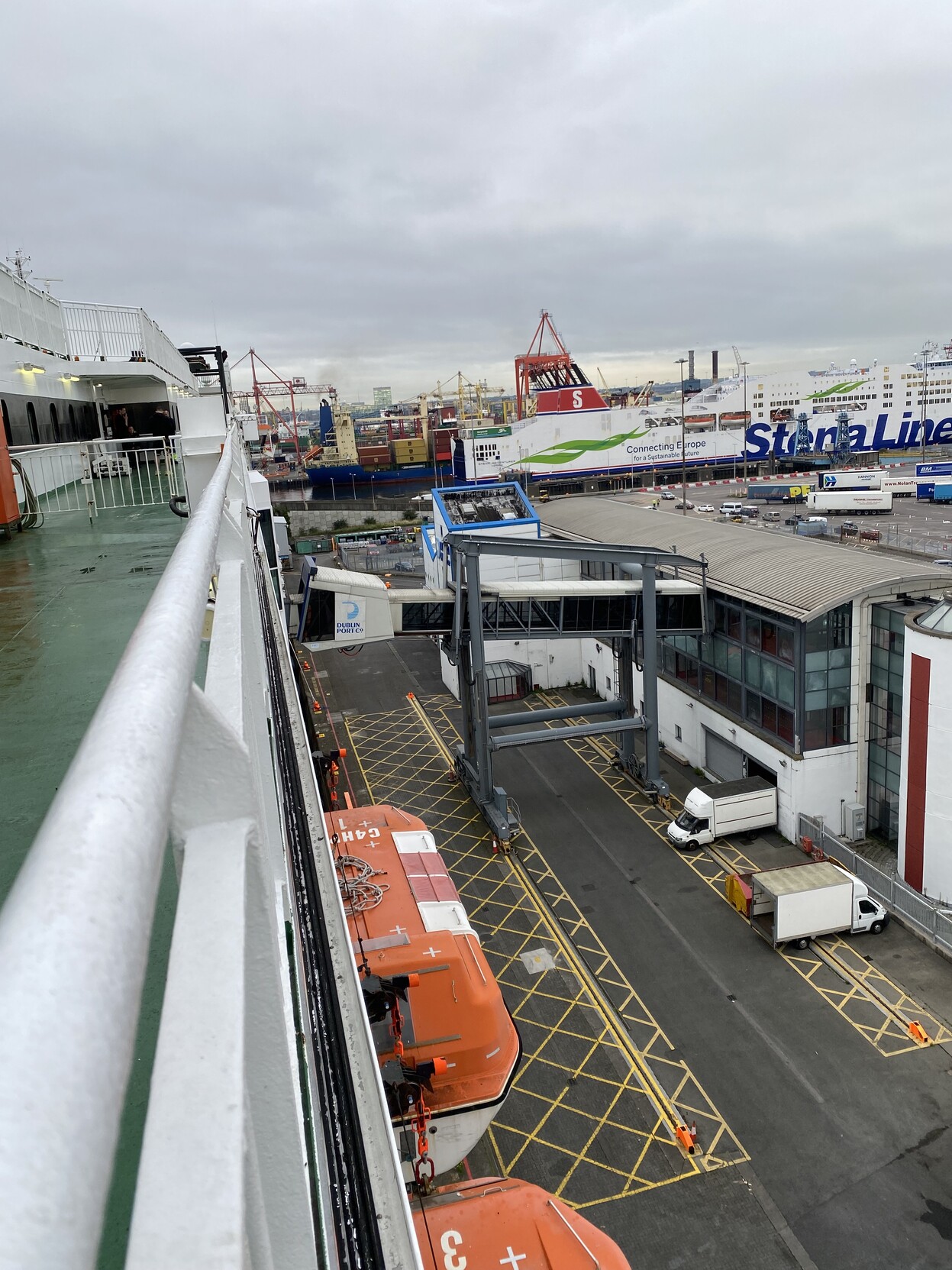 View from deck of Irish Ferries Ulysses with gangway in operation