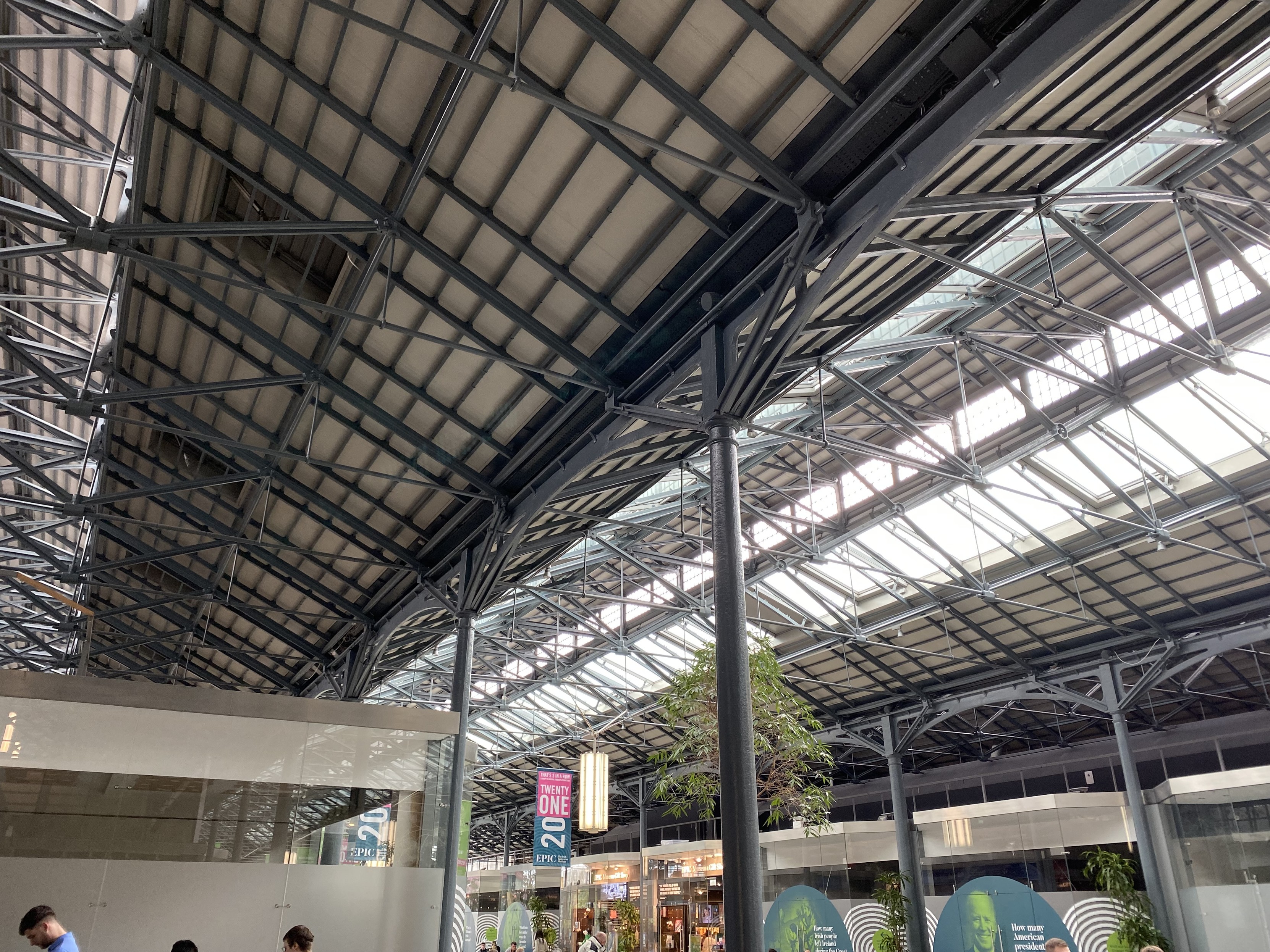 Steel roof with glass in old warehouse converted into a retail space